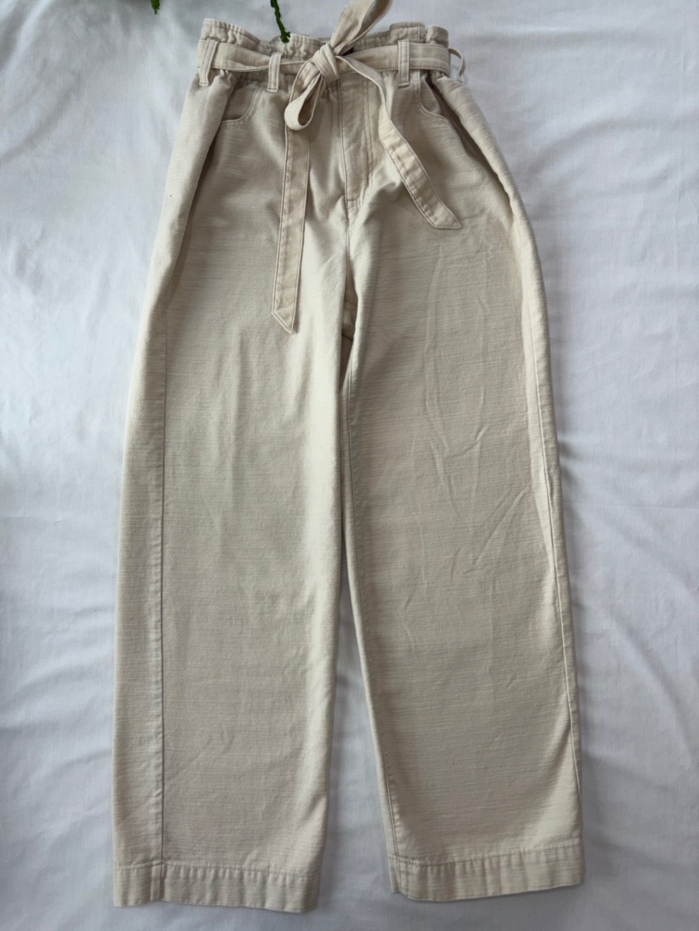J. Crew Cream High-Rise Paperbag Waist Wide-Leg Trousers